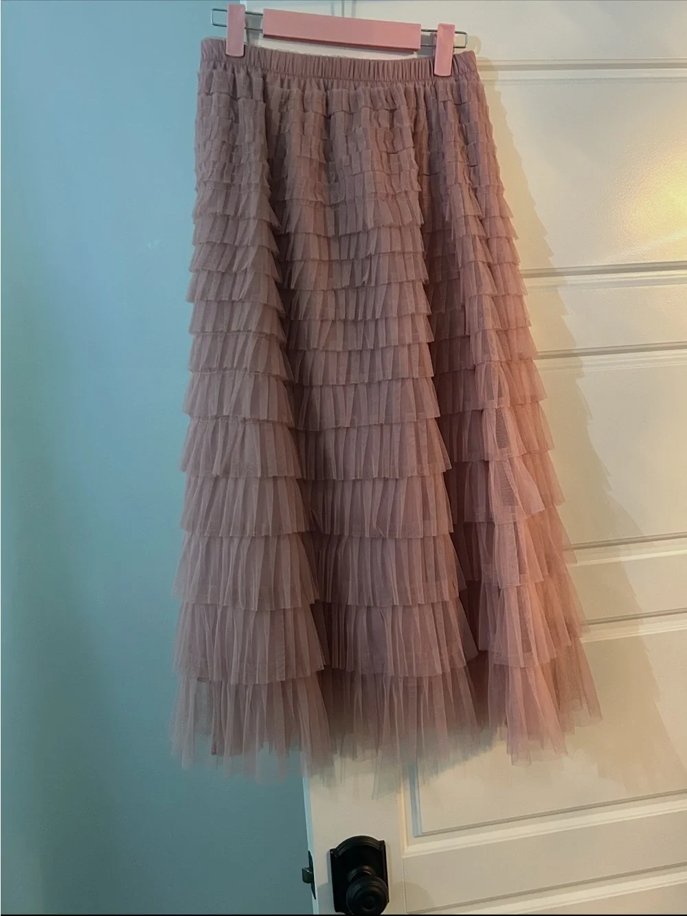 SHEIN Dusty Pink Layered Tulle Midi Skirt